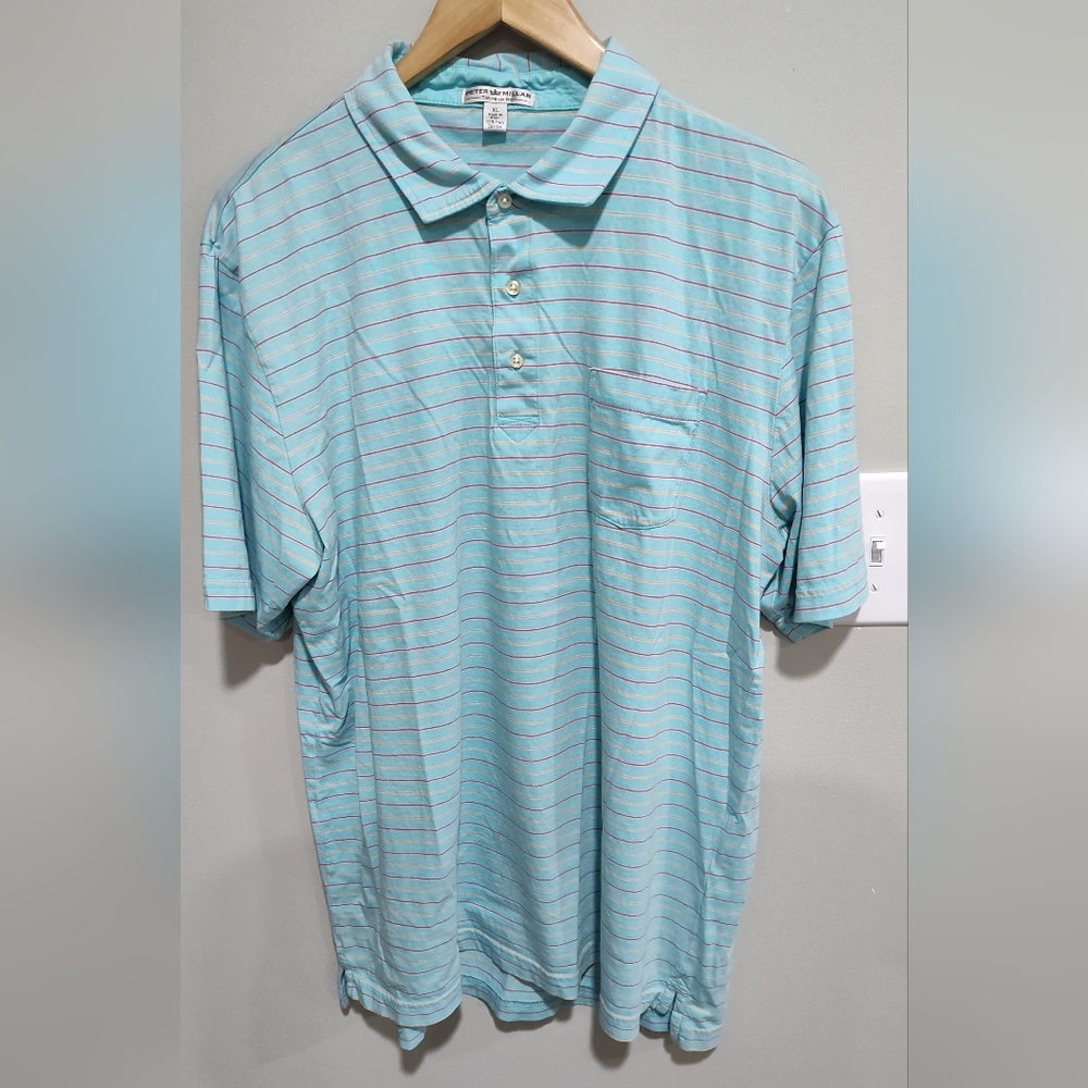 Peter Millar Men's Tailor Fit Short Sleeve Golf Polo Shirt, 100% Pima Cotton, XL